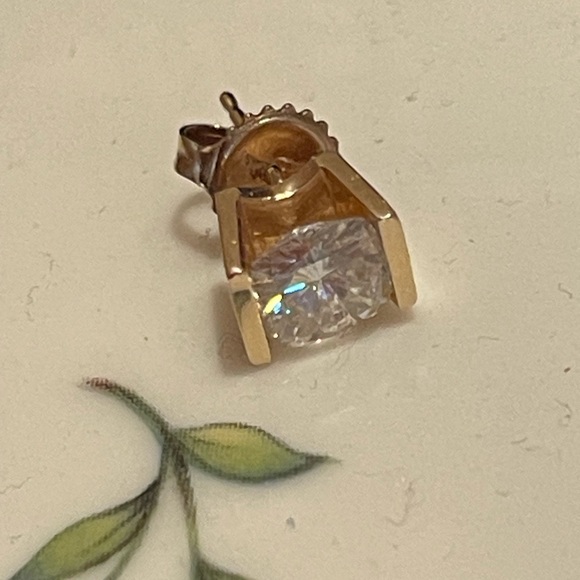 Fine Custom Made Cushion Cut Moissanite Earrings Solid 14K Yellow Gold - Picture 5 of 12